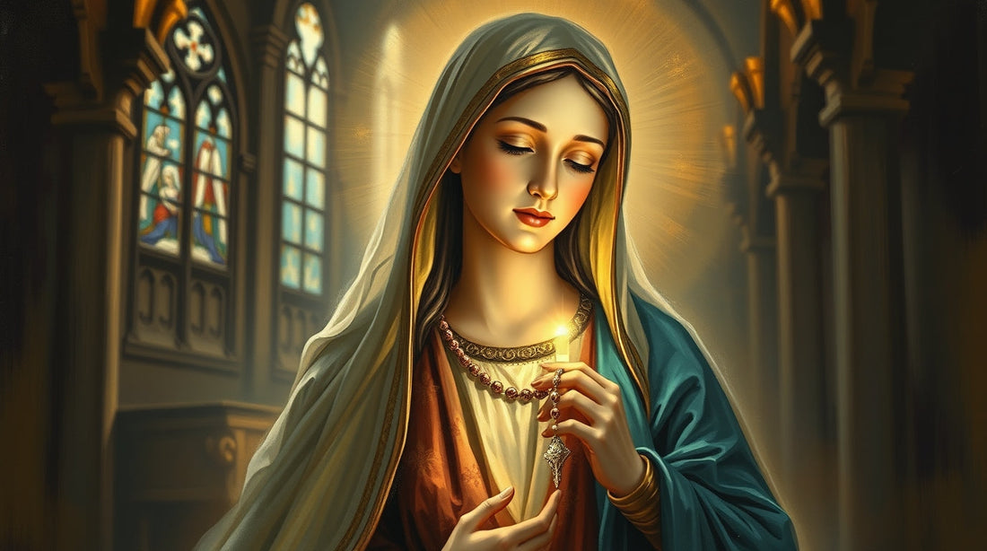 An image of our lady praying the rosary