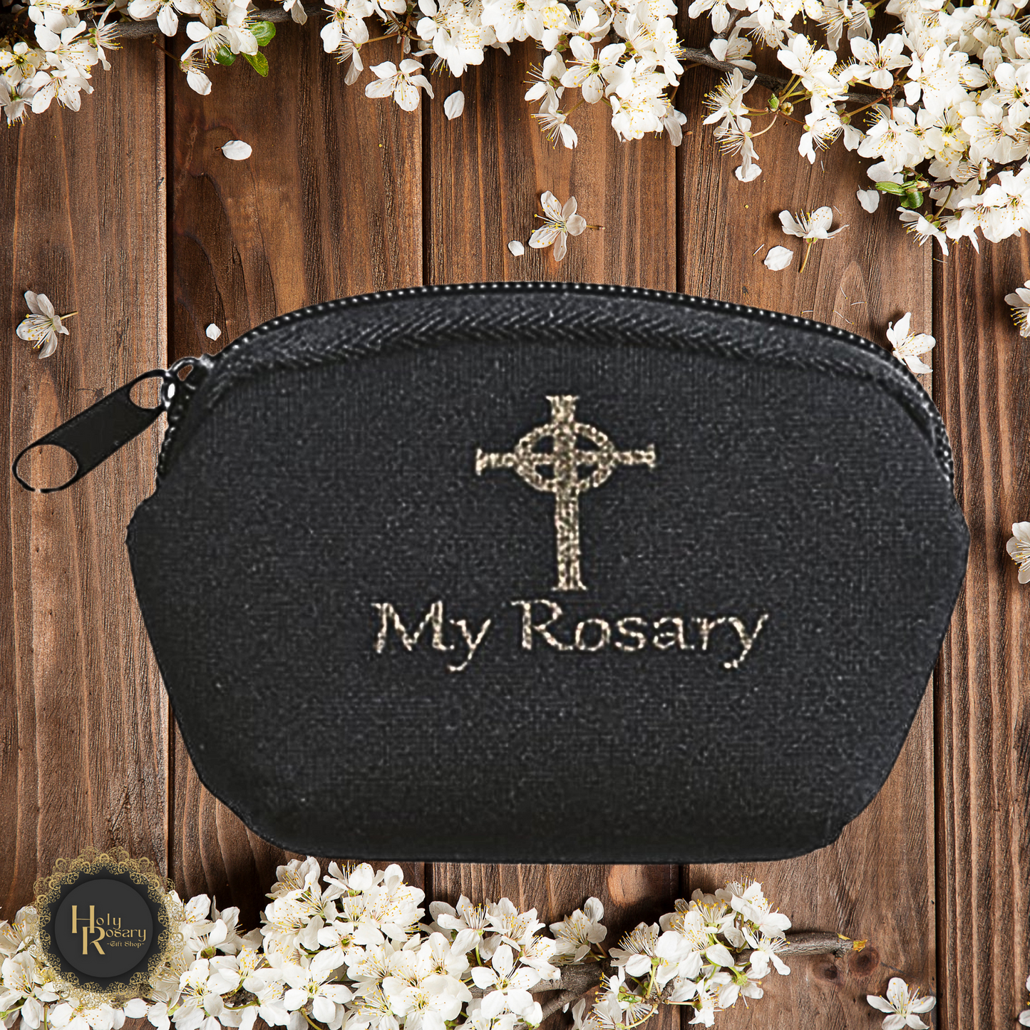 Black rosary beads case for sale ideal for storing and safeguarding Catholic rosary necklaces and prayer beads