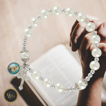 Classic pearl rosary bracelet with durable chain a timeless religious jewelry choice