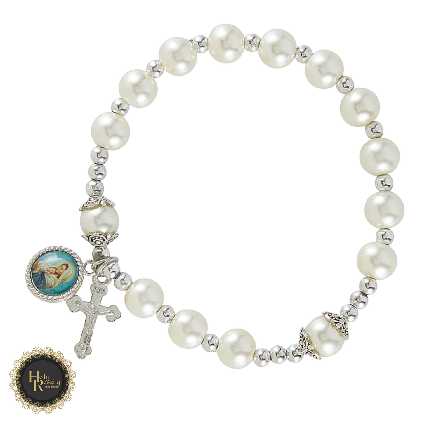 Elegant pearl rosary bracelet suitable for daily prayer or special events featuring polished beads