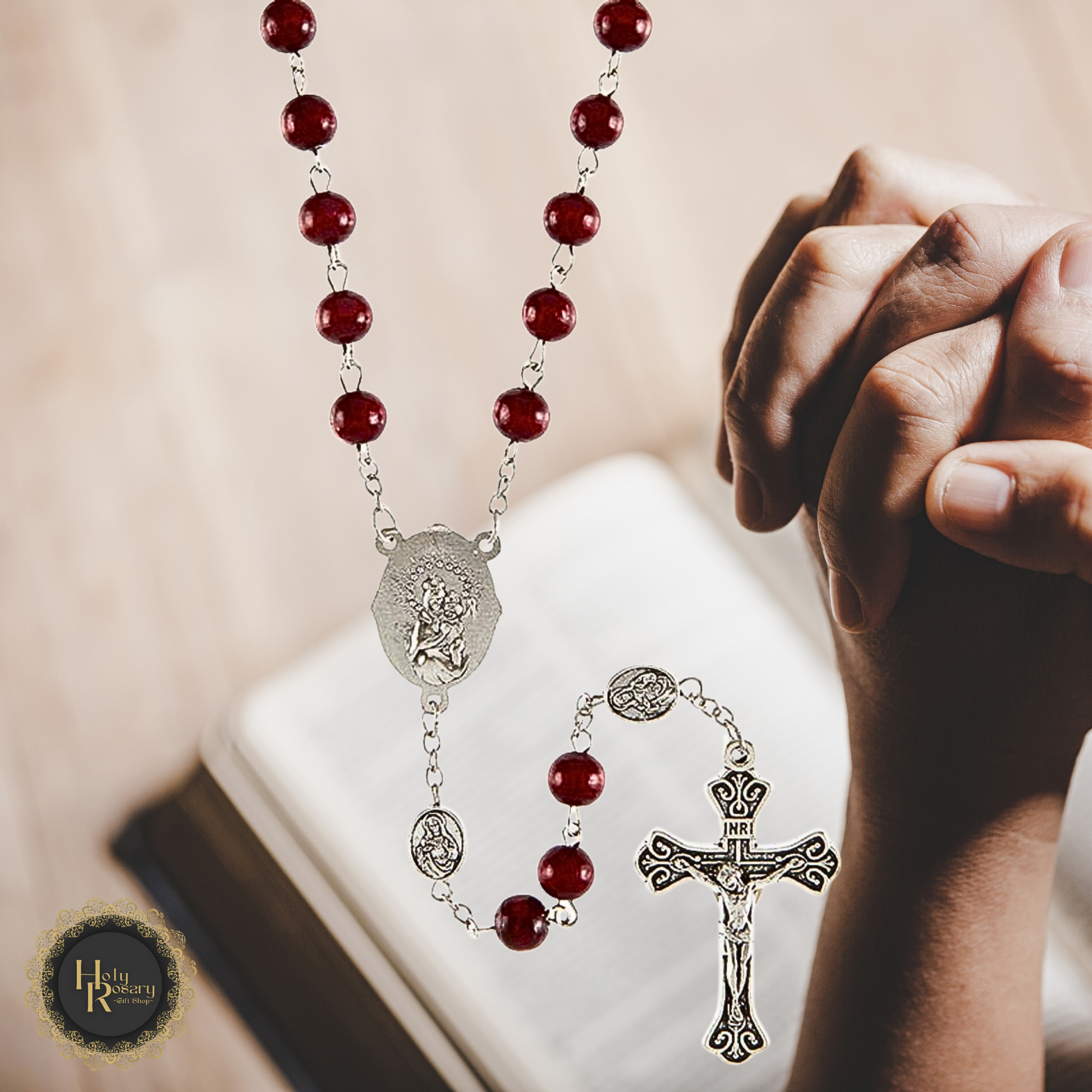 Handmade Catholic Rosary with Red Beads