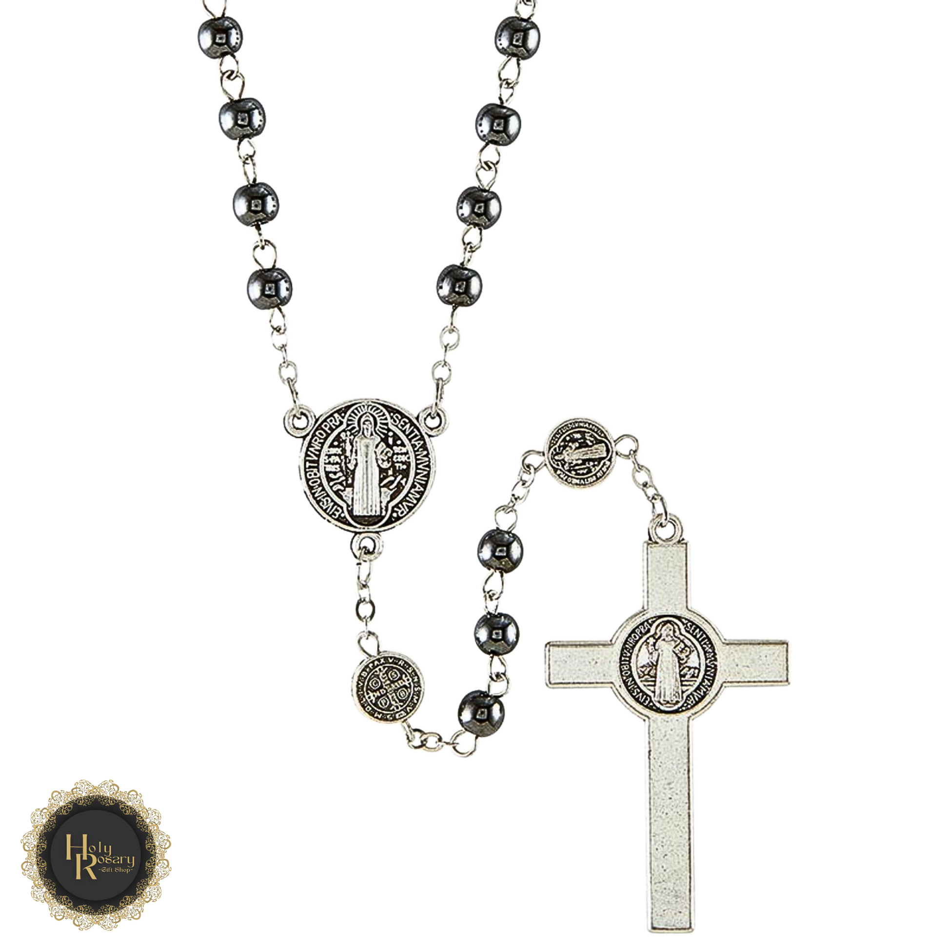 Close up of mens rosary necklace showcasing detailed cross and beads a staple in mens catholic accessories