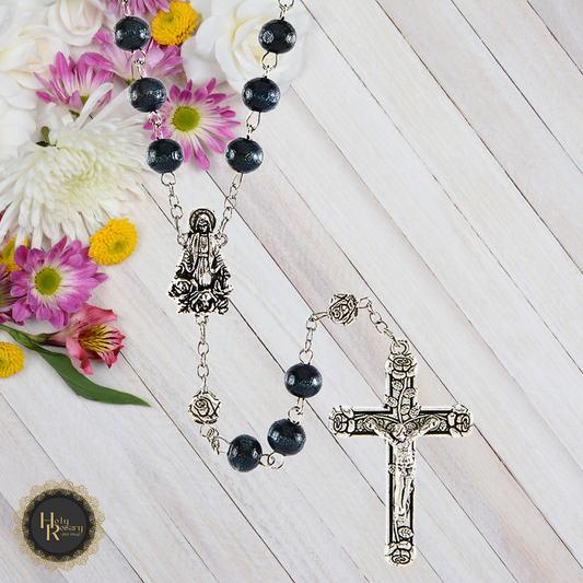 Blue Rosary Beads with Silver Crucifix