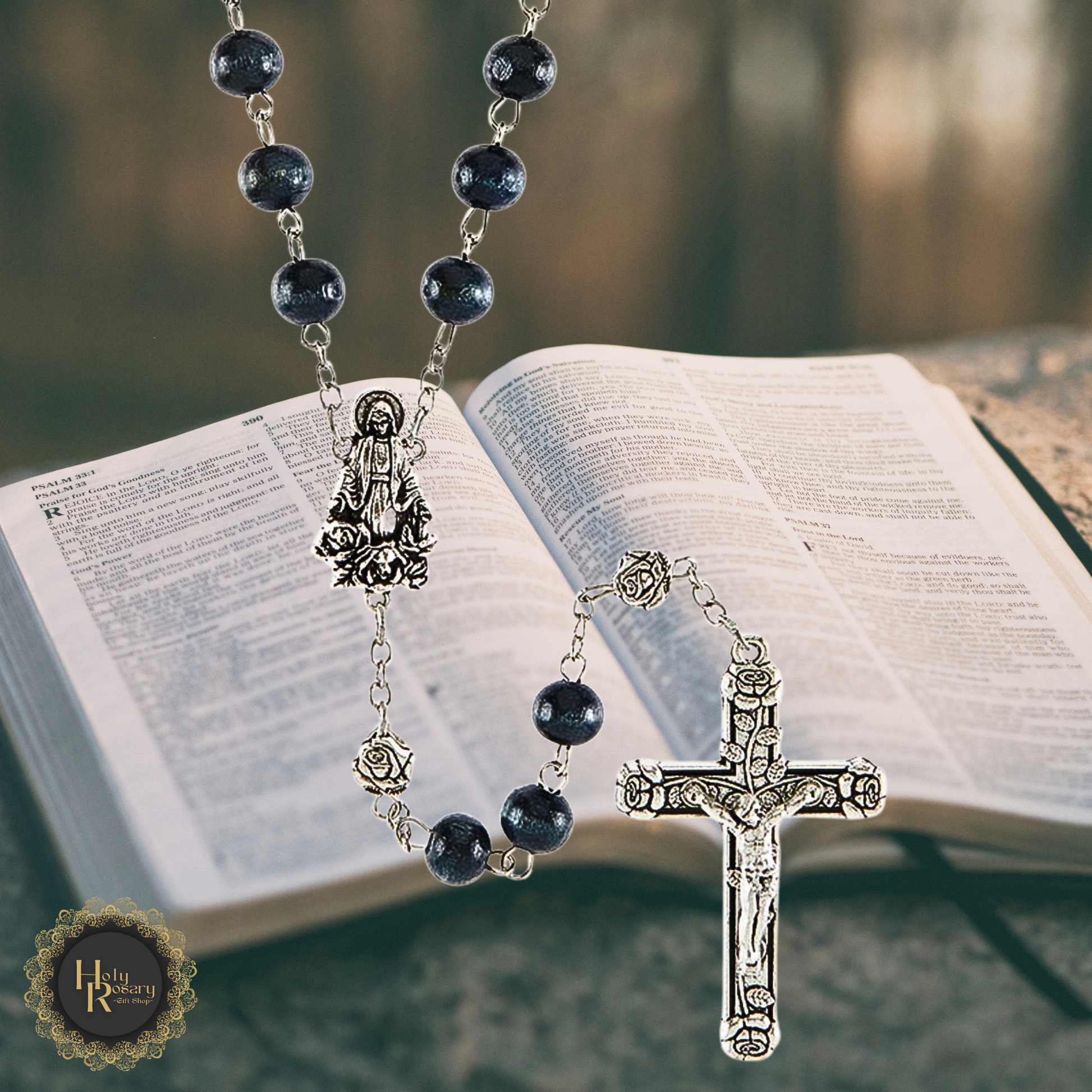 Elegant Handmade Rosary Beads with Silver Crucifix