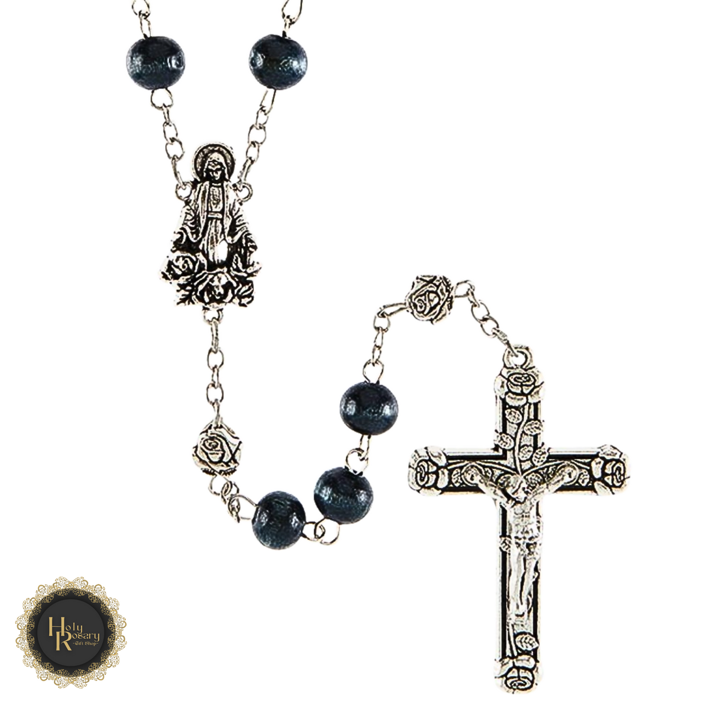 Silver Plated Crucifix and Blue Beads