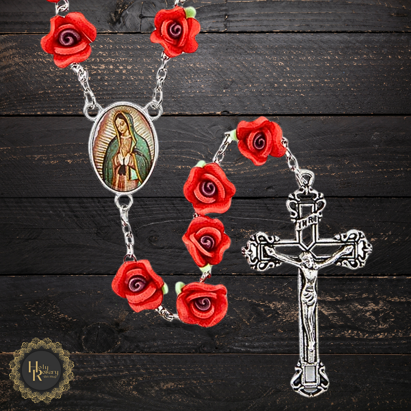 Red rosary laid flat revealing vibrant beads and cross a must-have for daily prayer or gifting