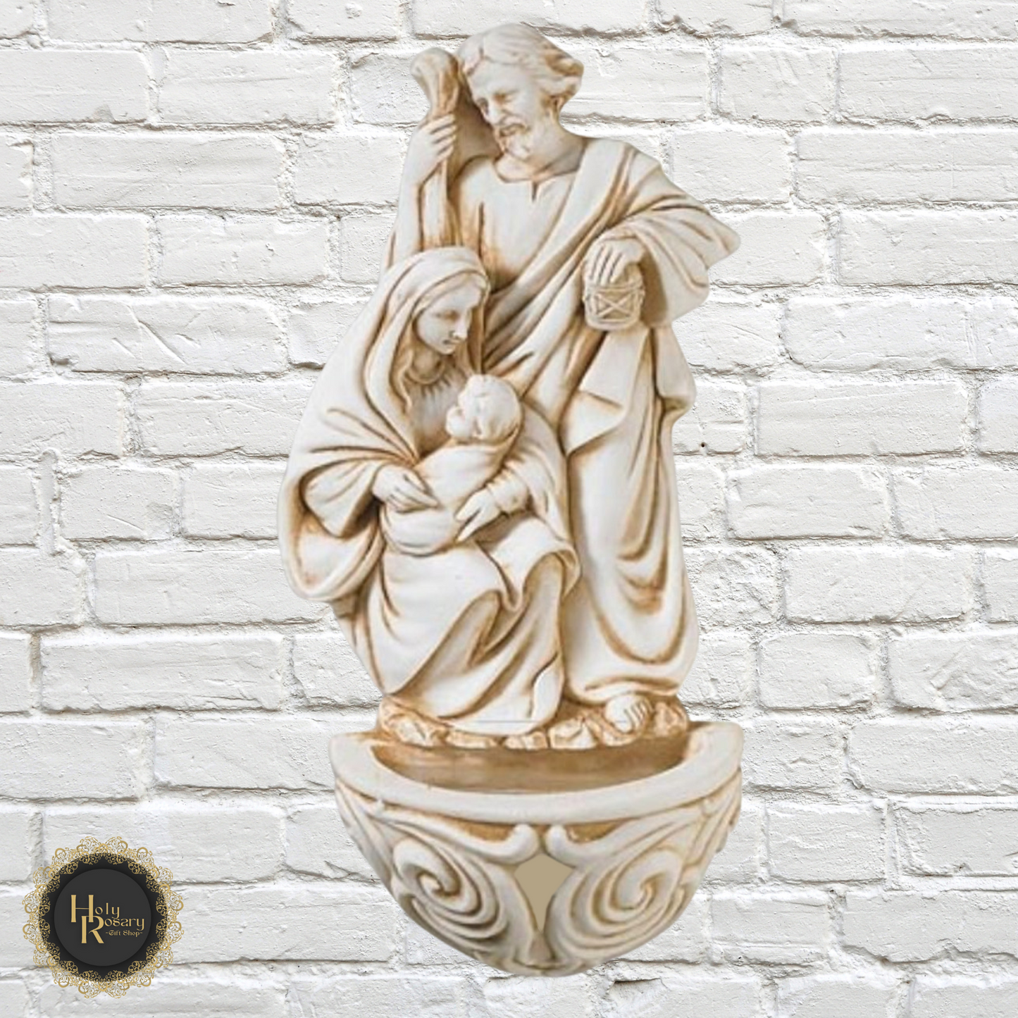 Religious water font designed for daily blessings a classic addition to Catholic home decor