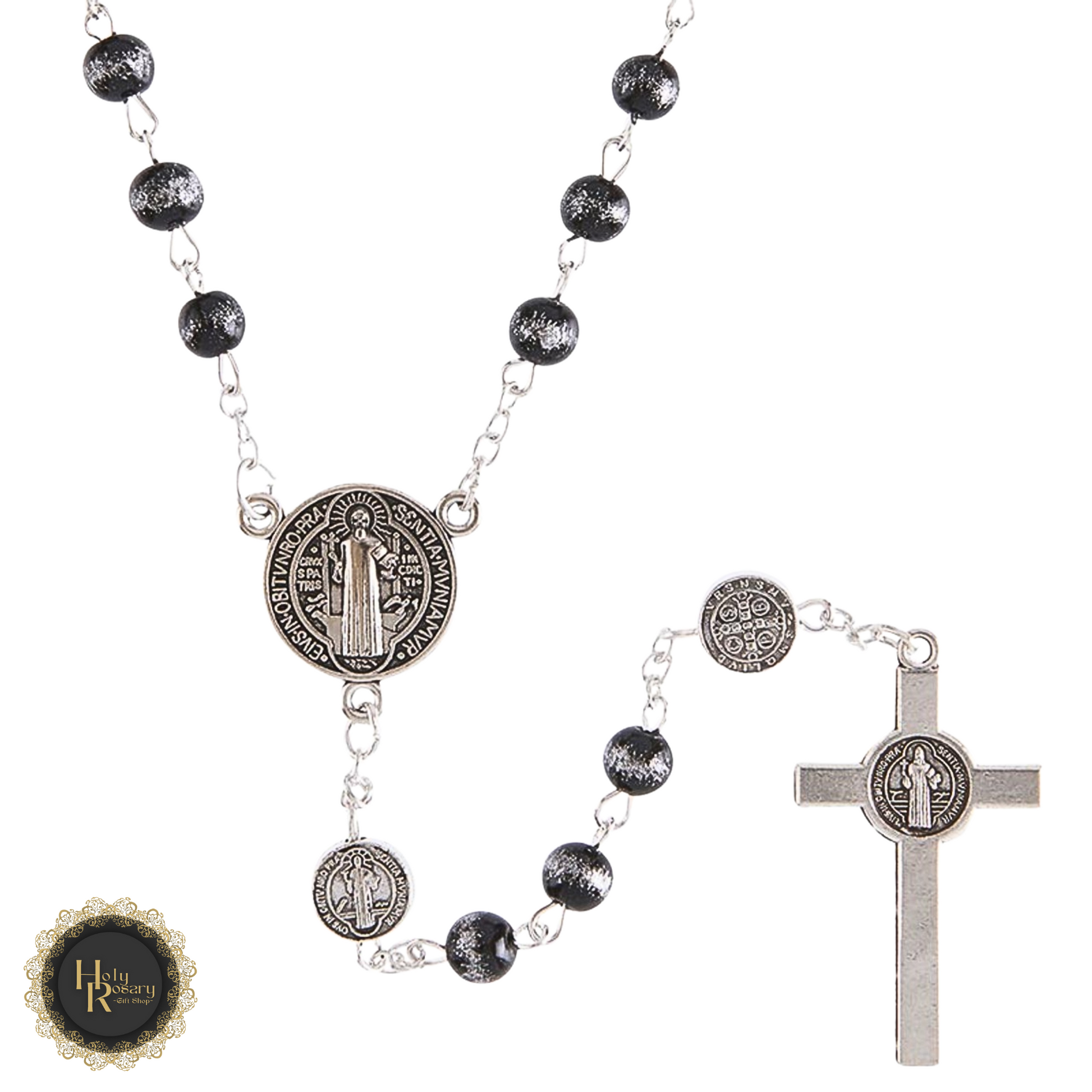 Rosary necklace laid flat showcasing each bead suited for men or women an ideal piece for sale online