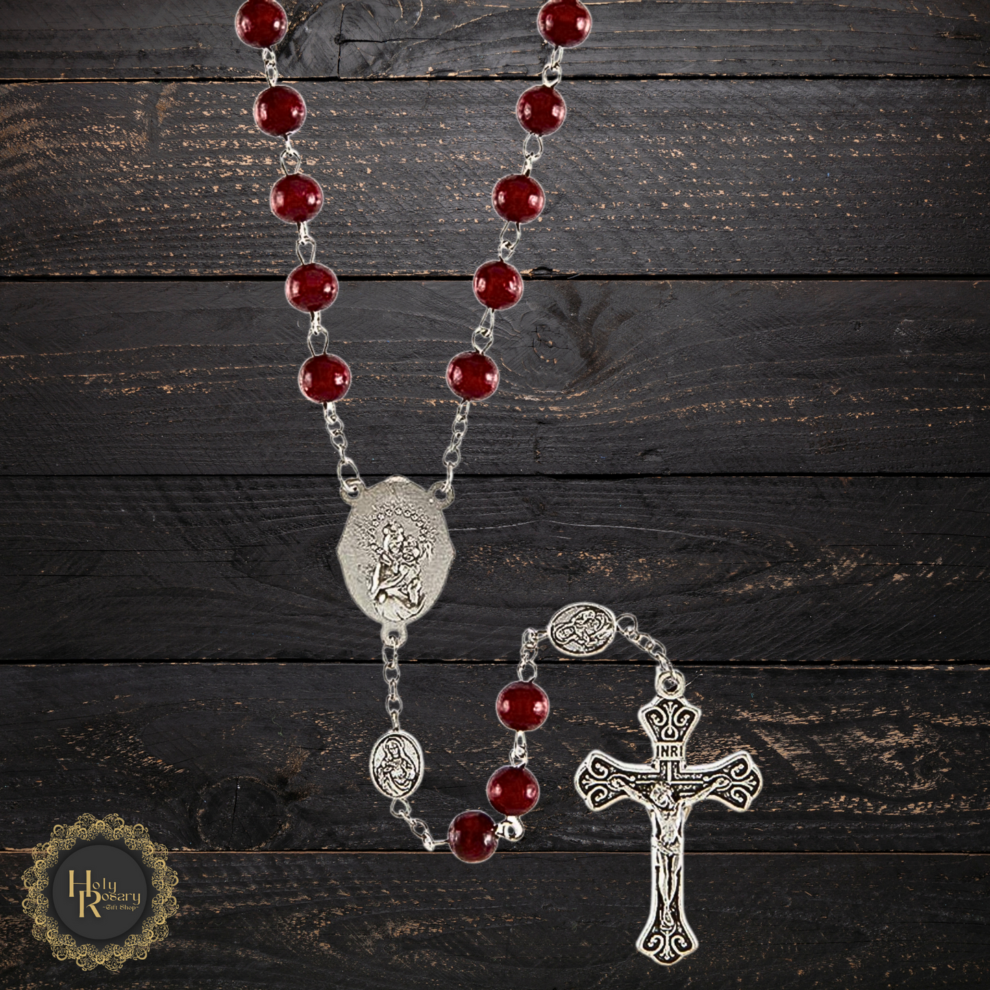 Red Rosary Beads with Sacred Heart Medals