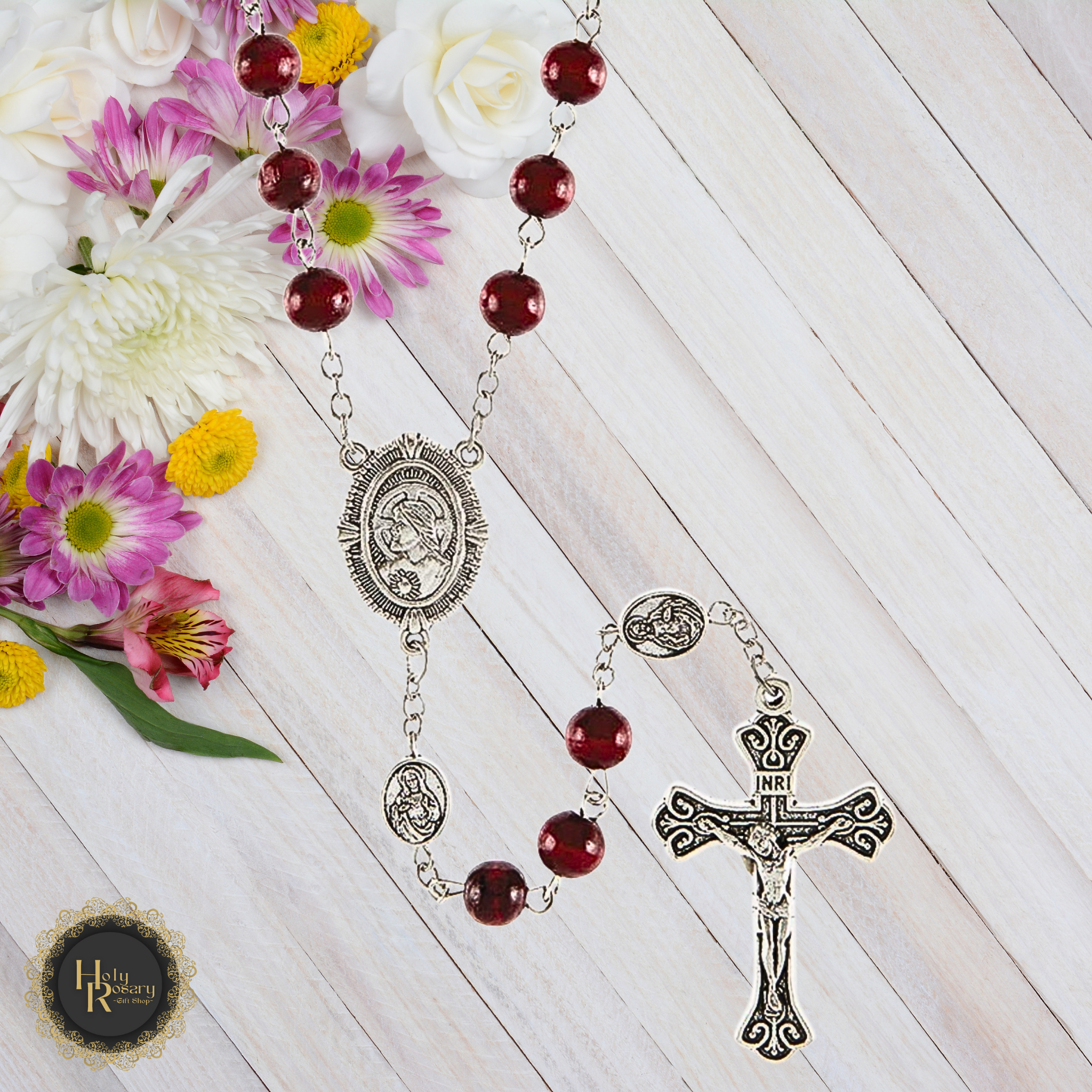 Red Rosary Beads with Sacred Heart Medals