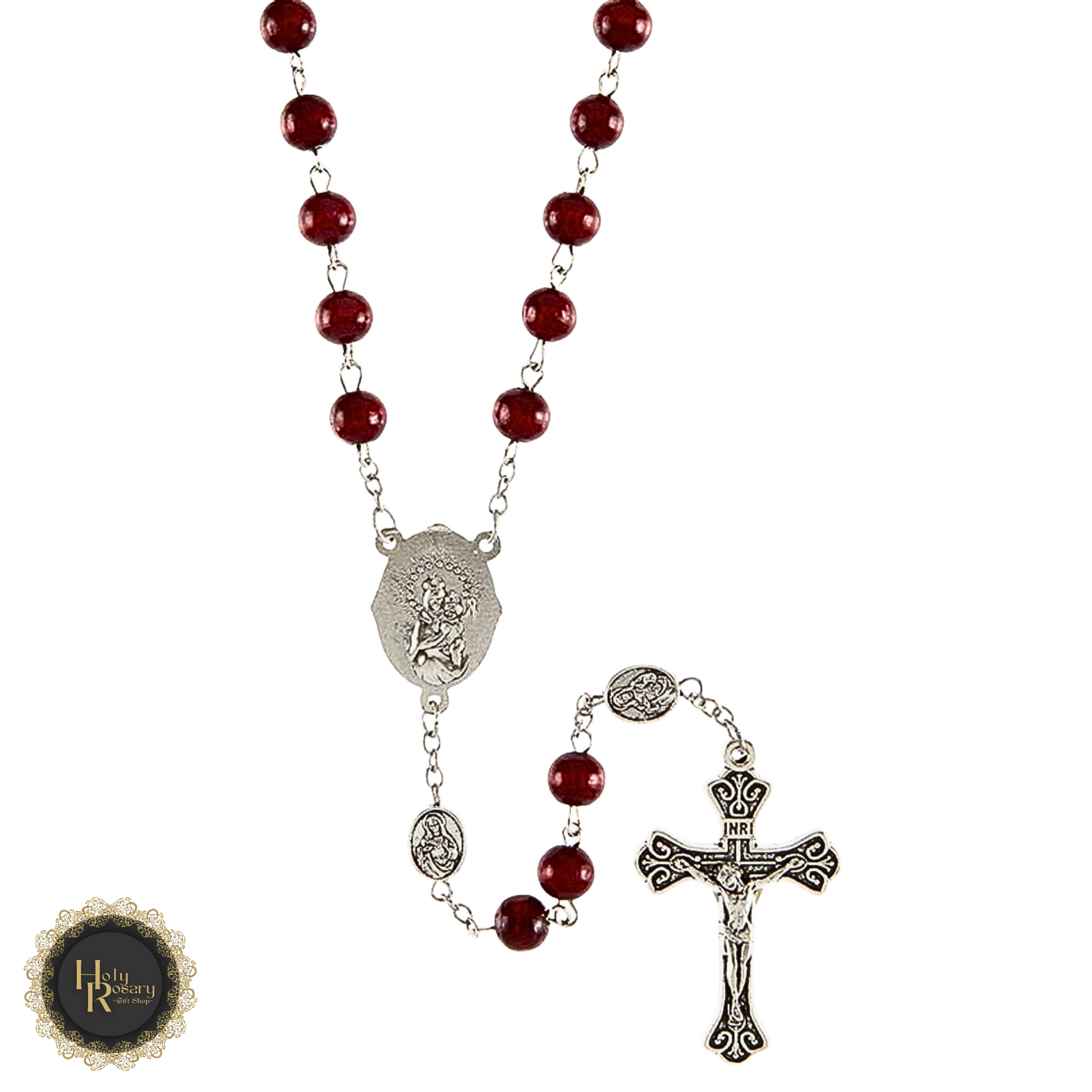 Red Rosary Beads and Sacred Heart Medals for Devotion