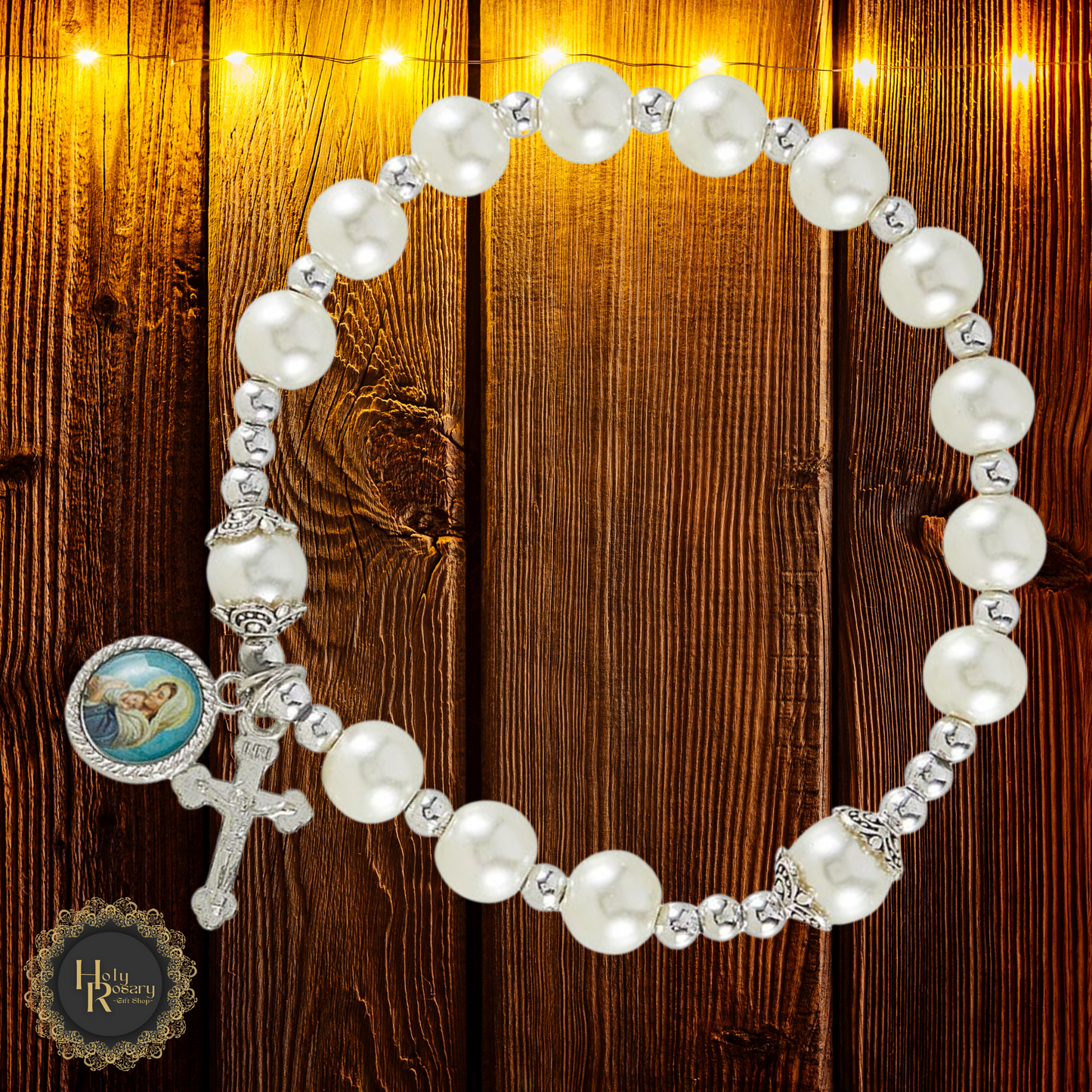 Handmade pearl rosary bracelet with strong links an inspiring spiritual keepsake for reflection