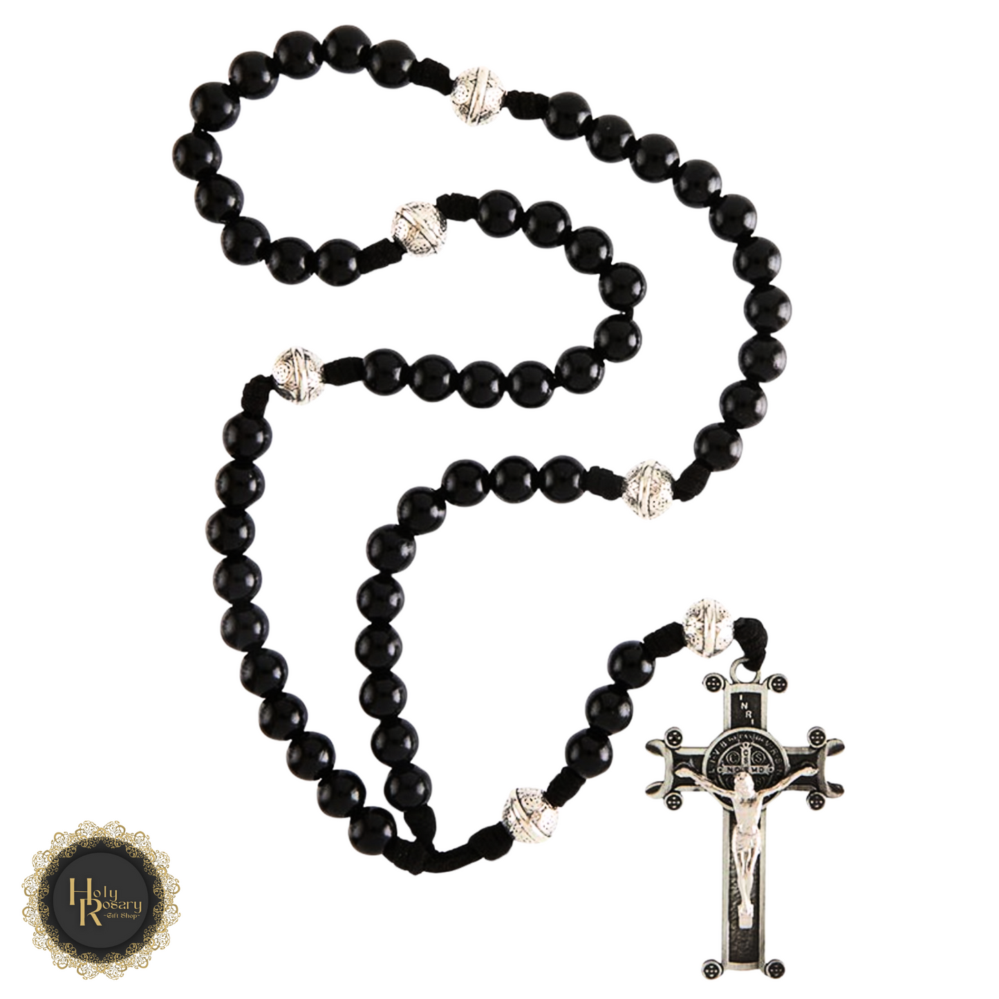 Black rosary beads with cord design for sale for prayer and devotion