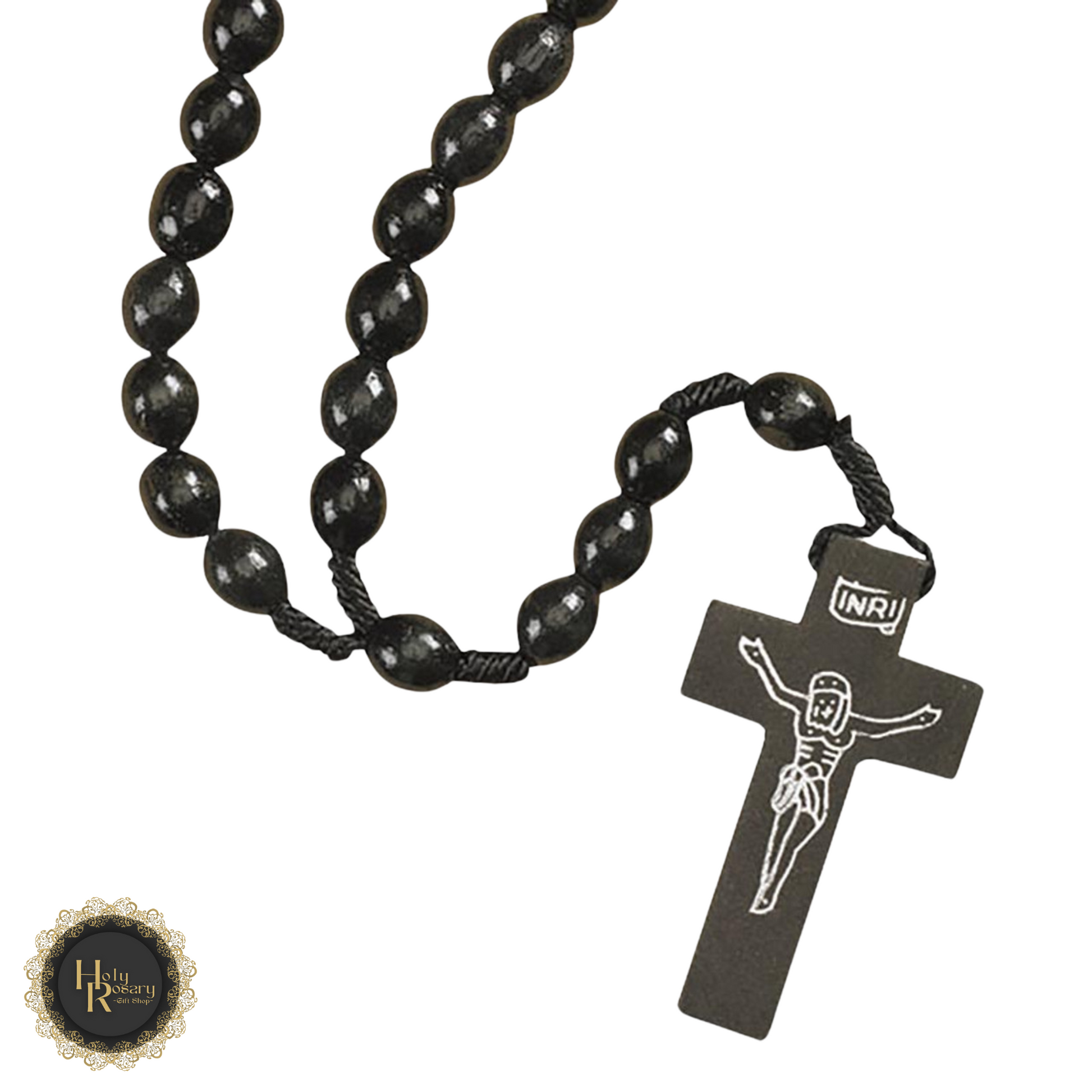 Black Corded Rosary Beads in Prayer, Ideal for Religious Devotion and Reflection