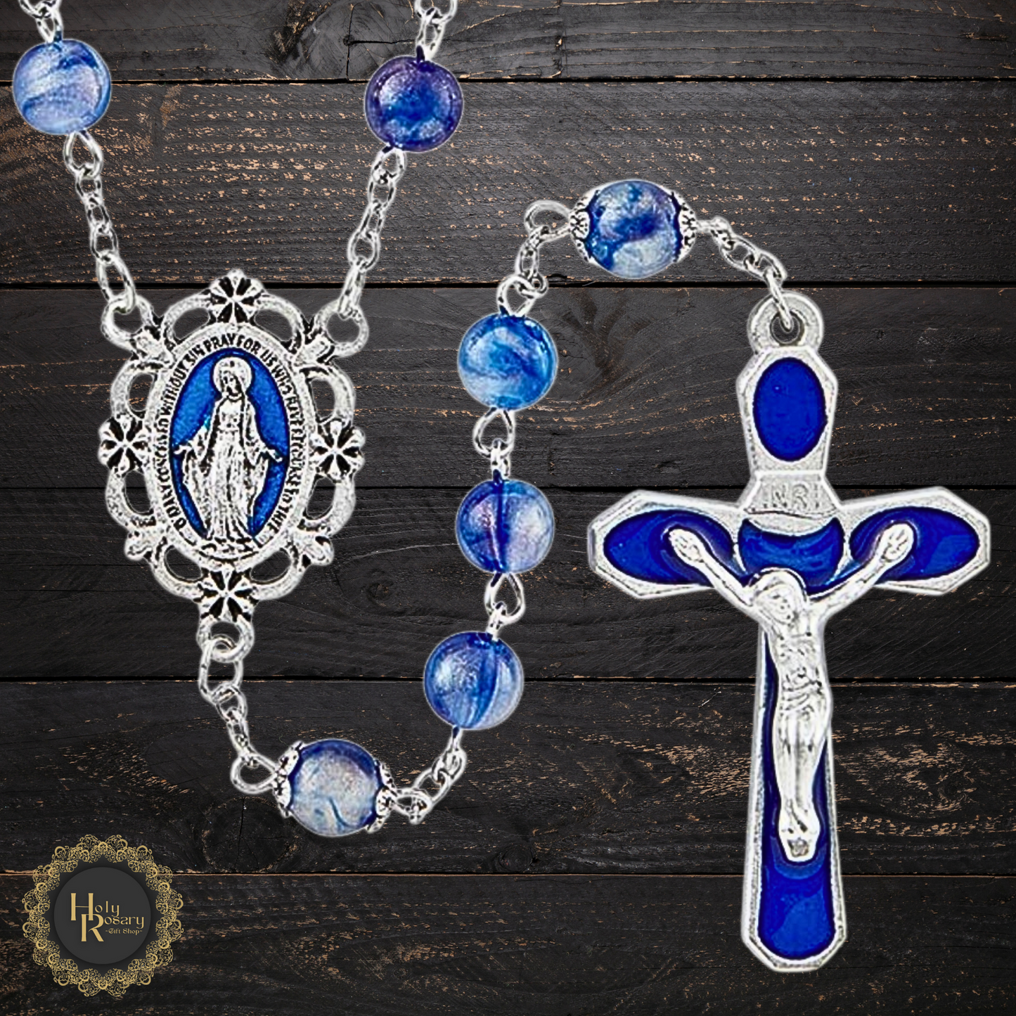 catholic rosaries beads for devotion featuring blue swirl beads