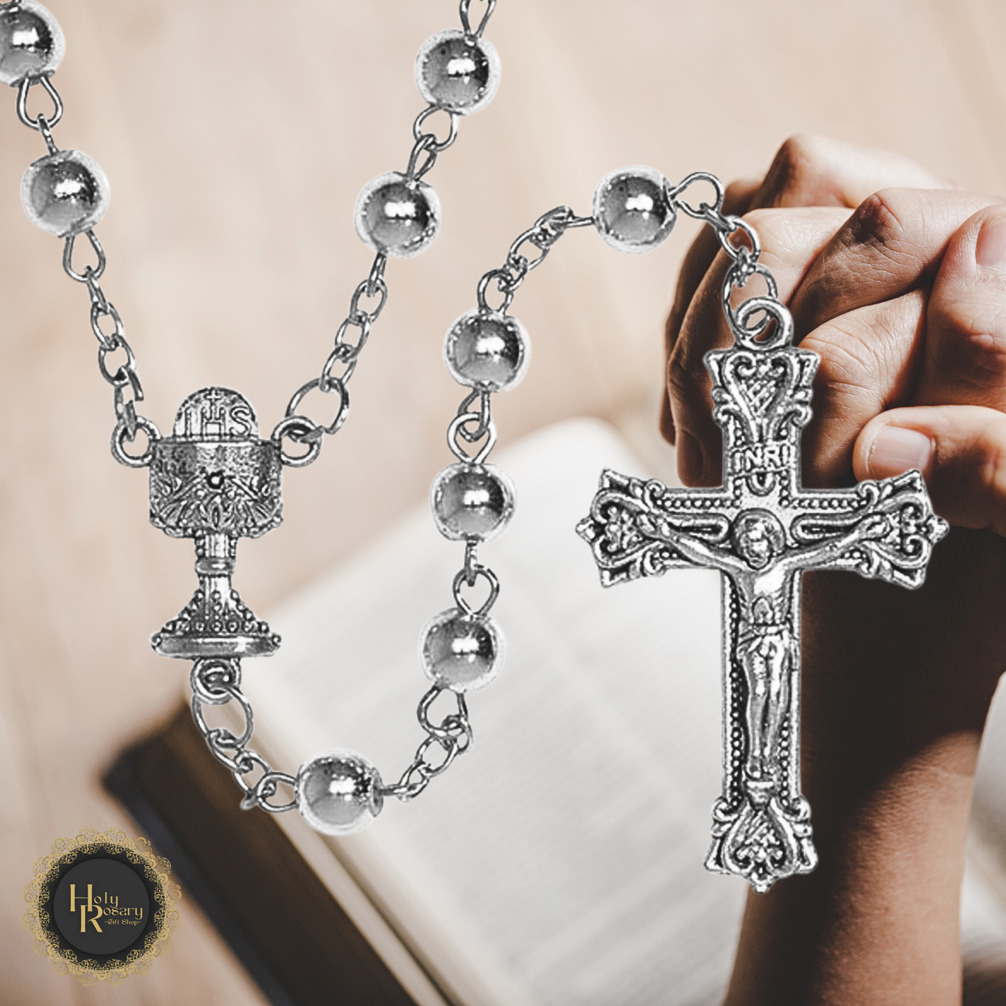 elegant first communion rosary featuring traditional crucifix and molded beads