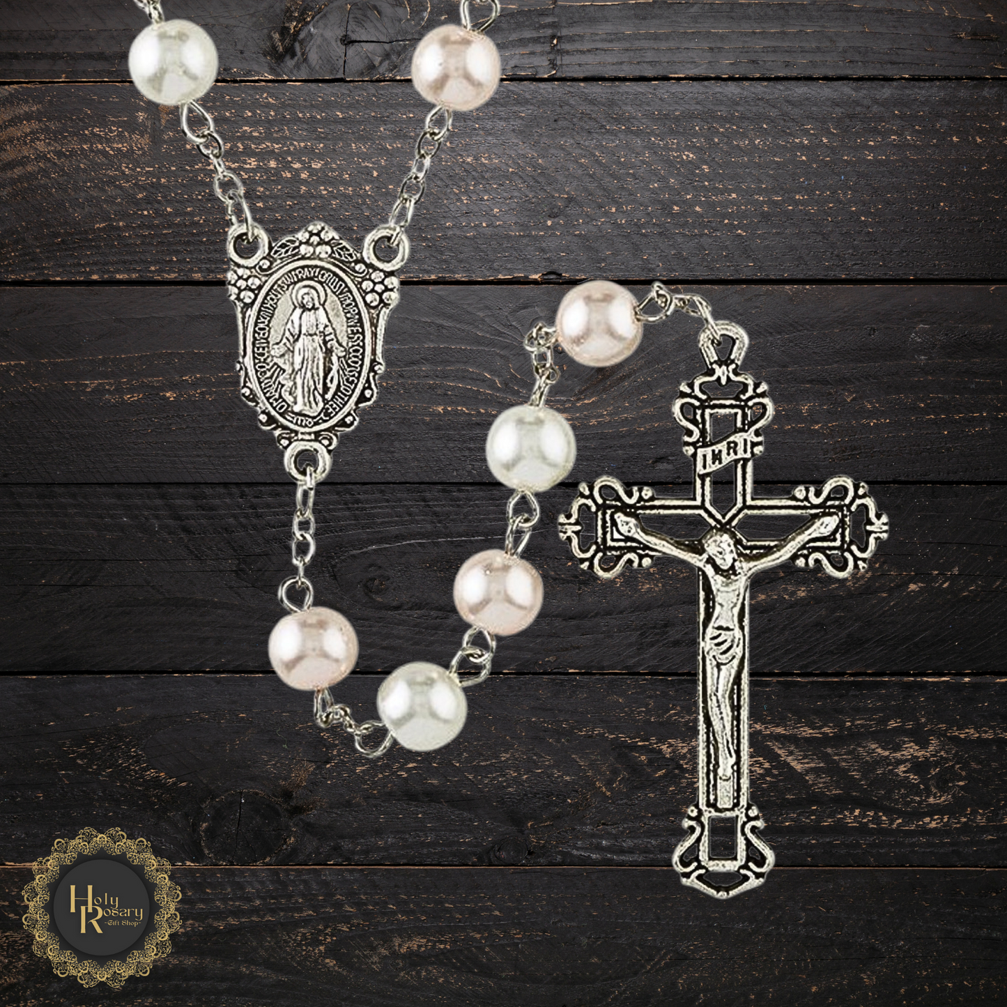 high-quality beautiful rosary beads with 8mm pearl-like beads and crucifix