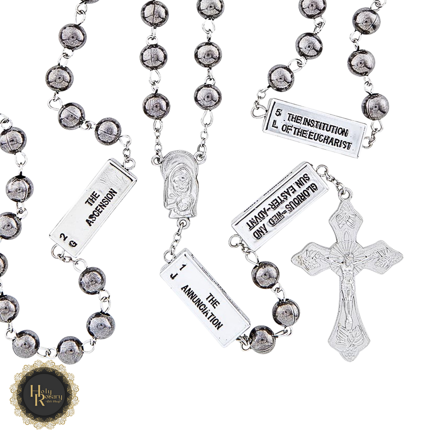 premium rosary beads with mysteries for sale with ornate crucifix design