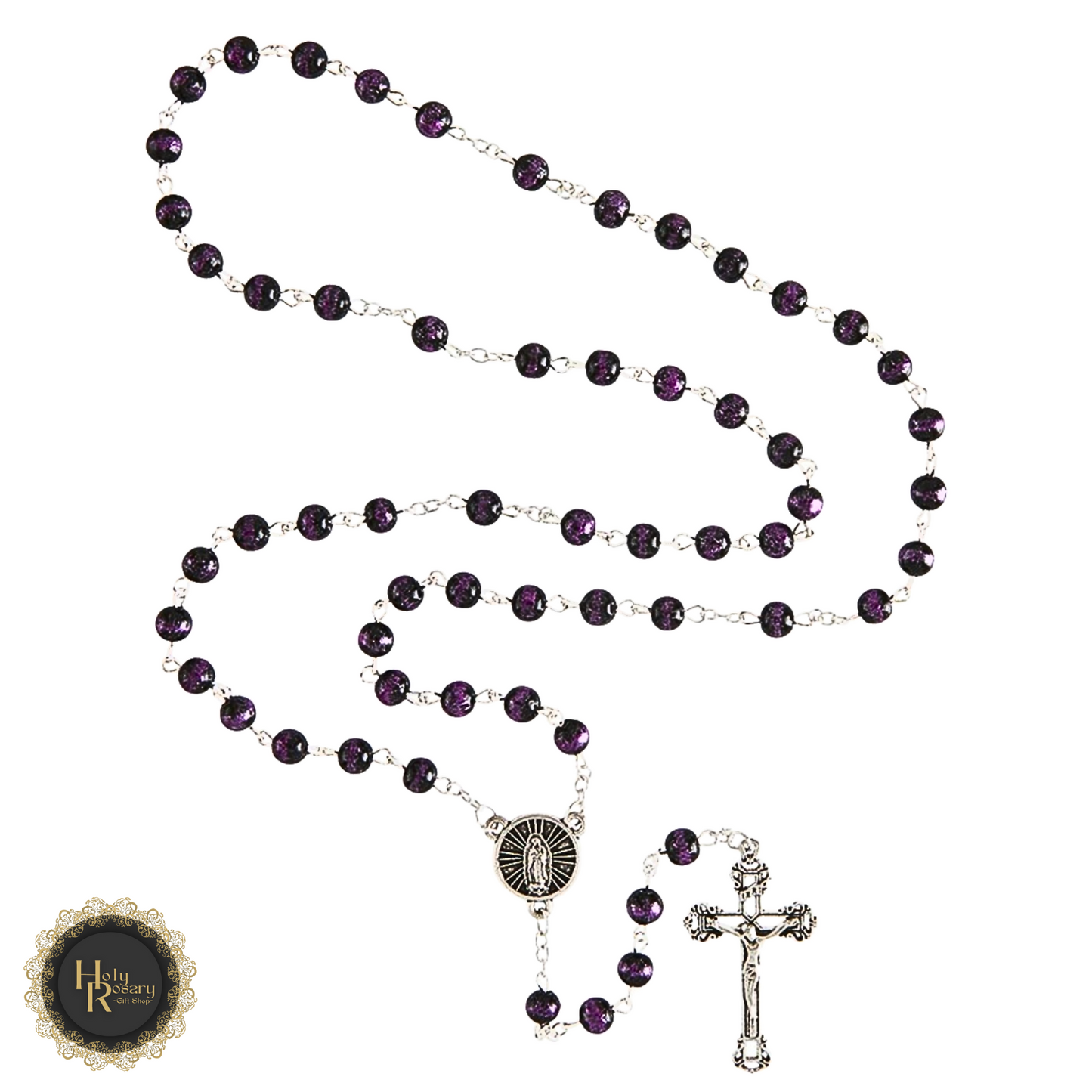 Shining Our Lady of Guadalupe rosary with vibrant glass beads