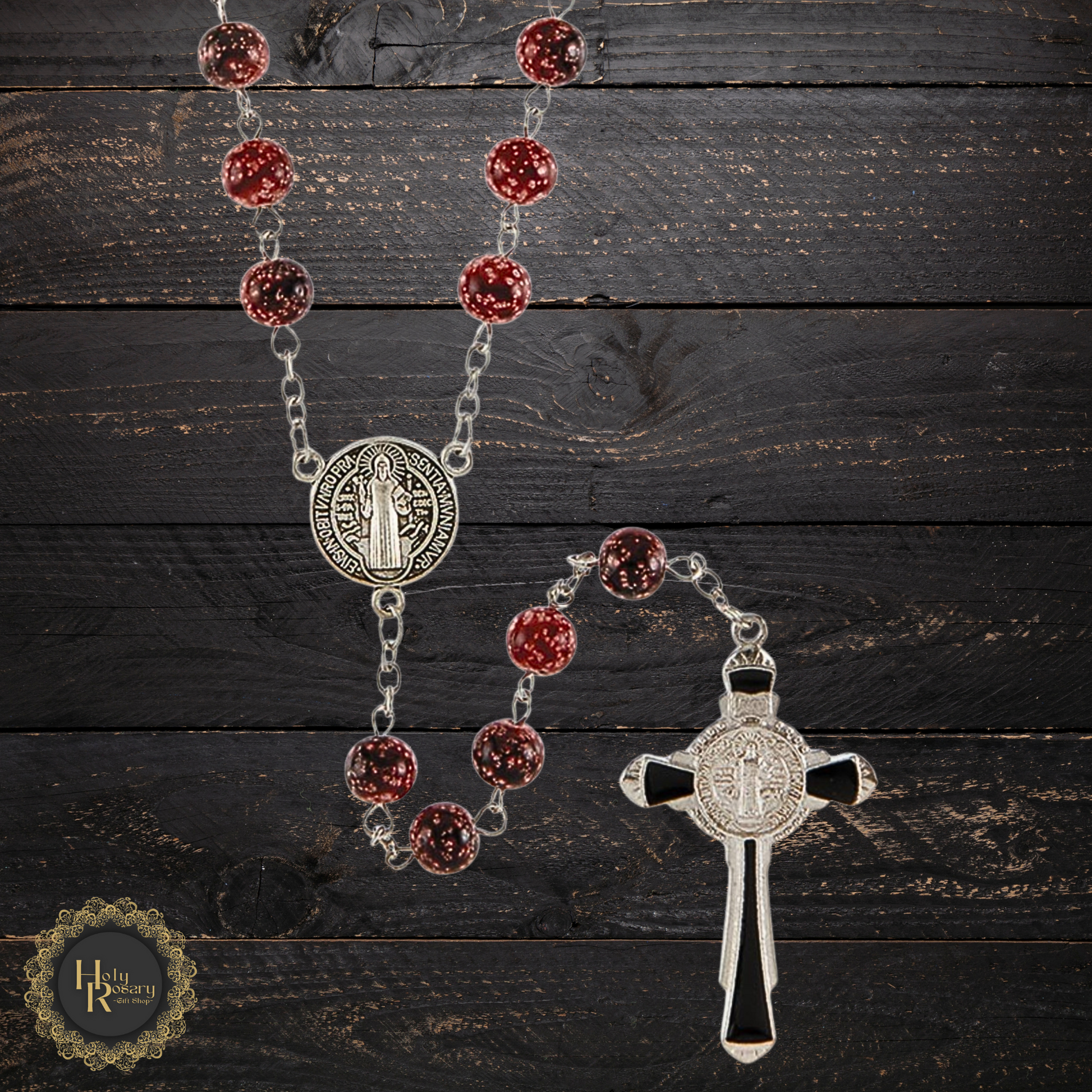 Red marble rosary necklace for sale perfect for Catholic devotion

