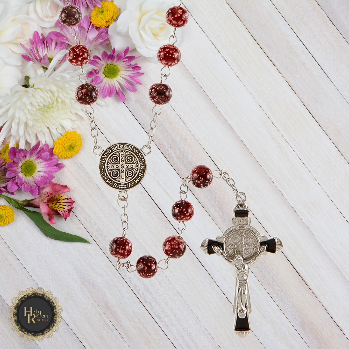 Red rosary beads in marble for sale perfect Catholic rosary necklace