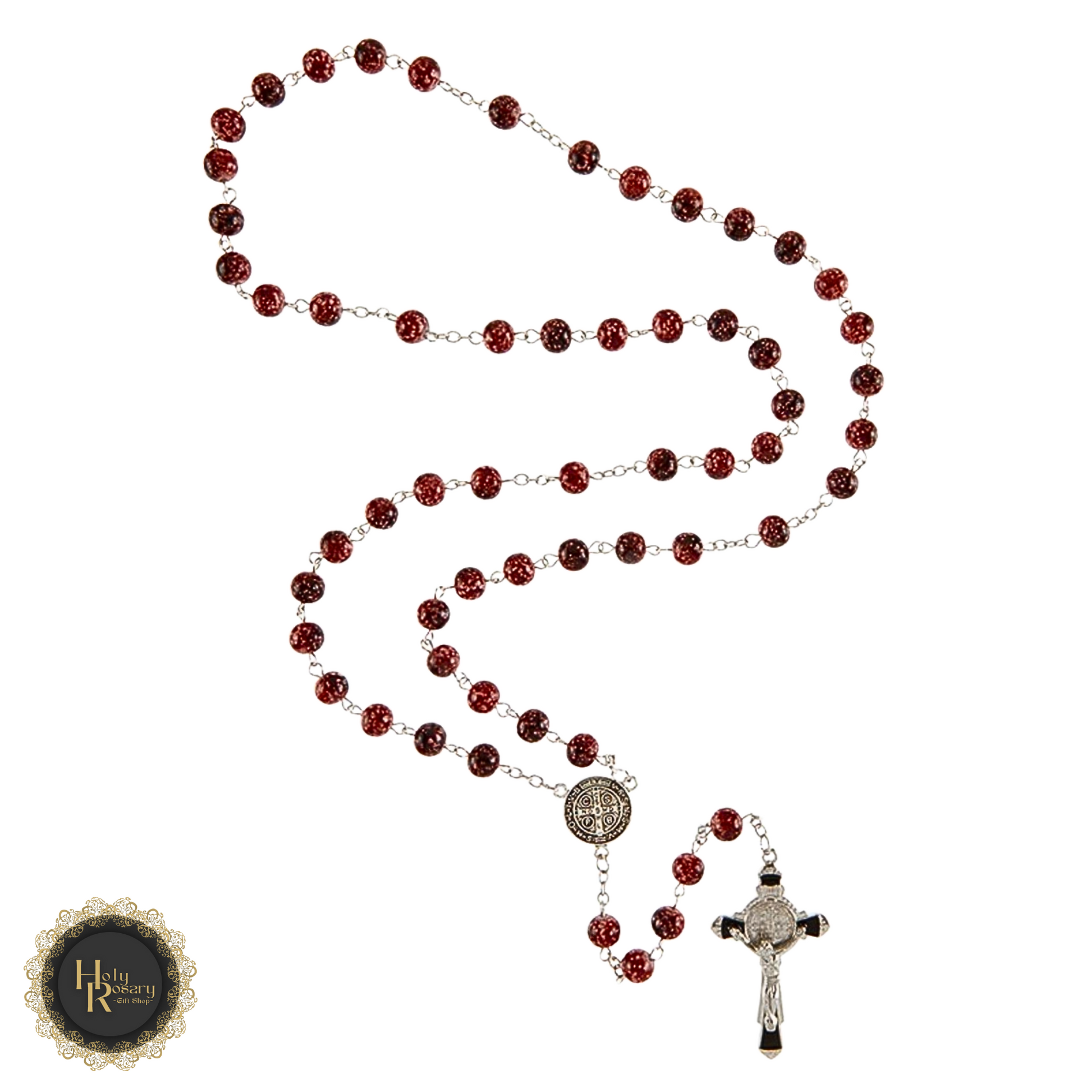 Rosary beads for sale featuring red rosary beads in marble design