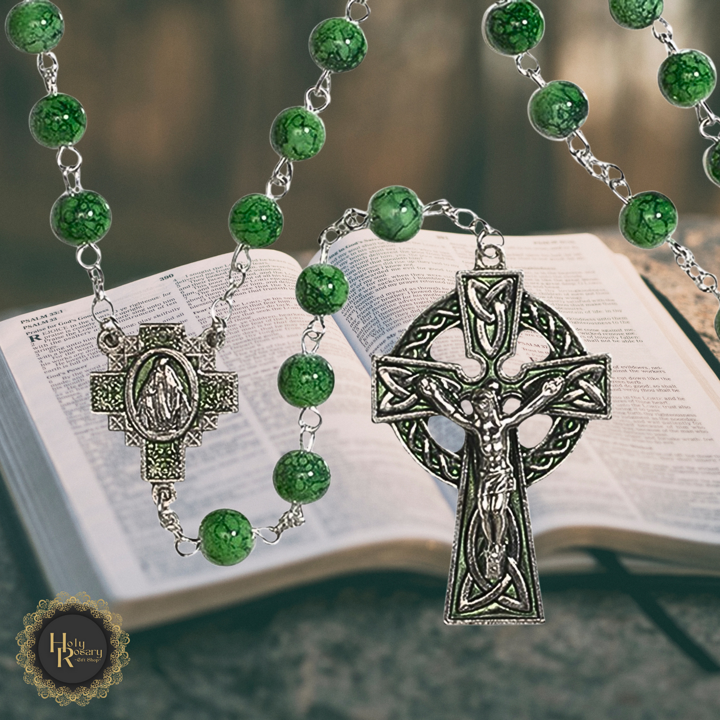 spiritual anglican prayer beads for sale with 7mm green marble beads