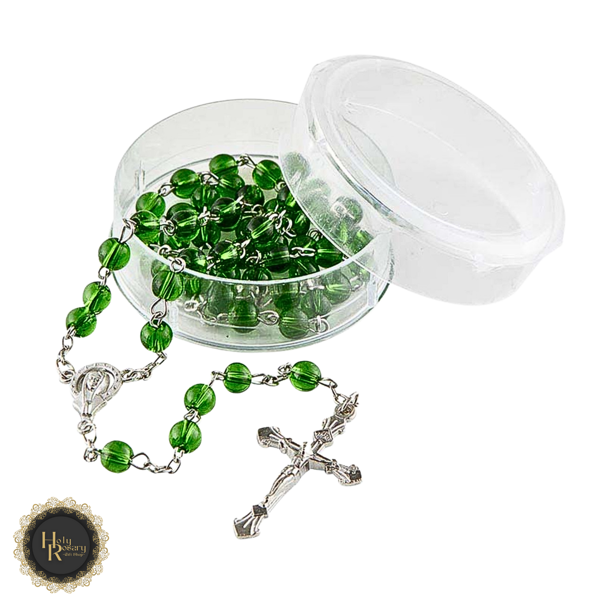 spiritual emerald green rosary beads for sale with intricate crucifix design