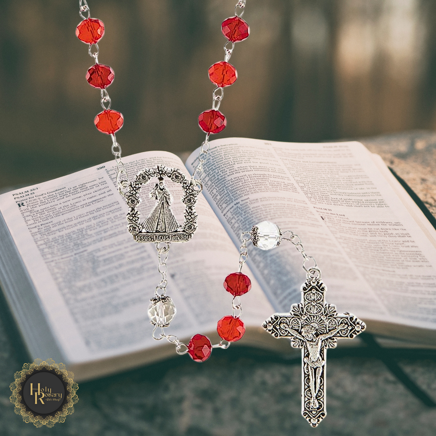 unique crystal rosary designs featuring Divine Mercy centerpiece