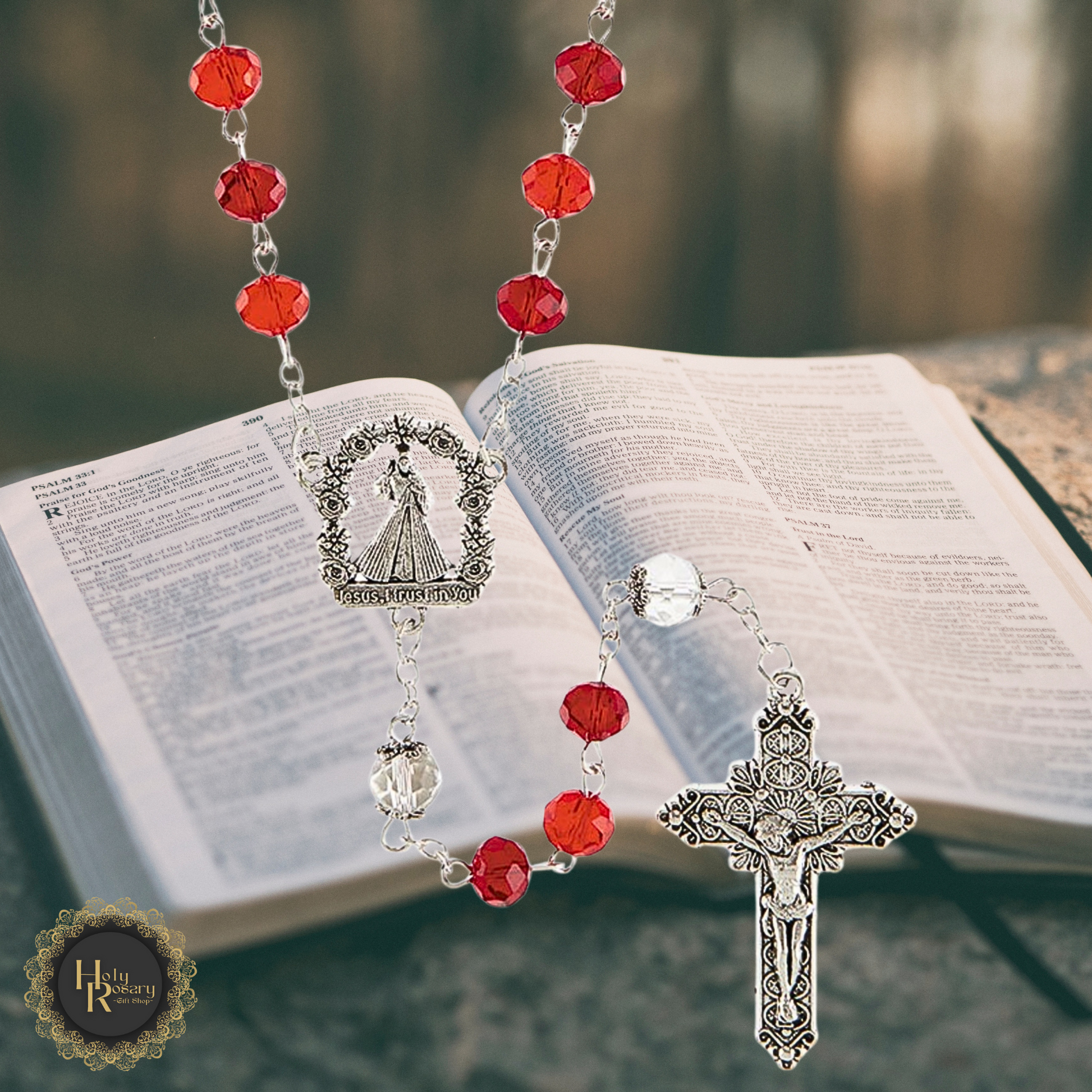 unique crystal rosary designs featuring Divine Mercy centerpiece